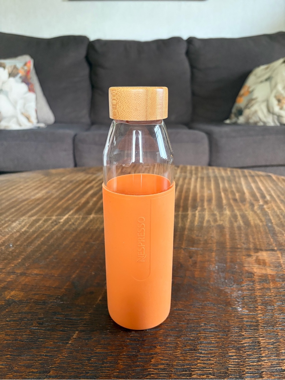 Nespresso Orange Glass Bottle with Bamboo-Style Cap